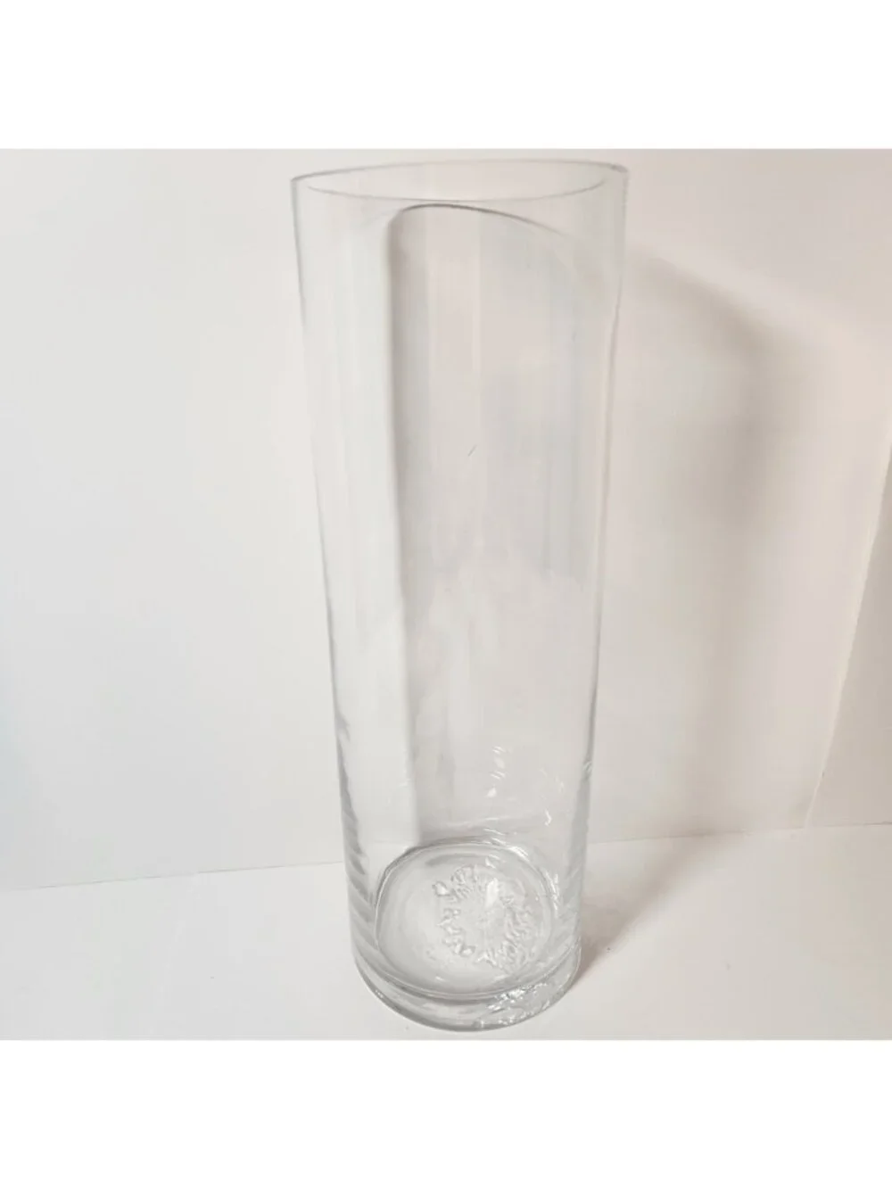 Tall Clear Glass Cylinder Vase Weighted Hand Blown Minimalist‎ Home Decor 12in